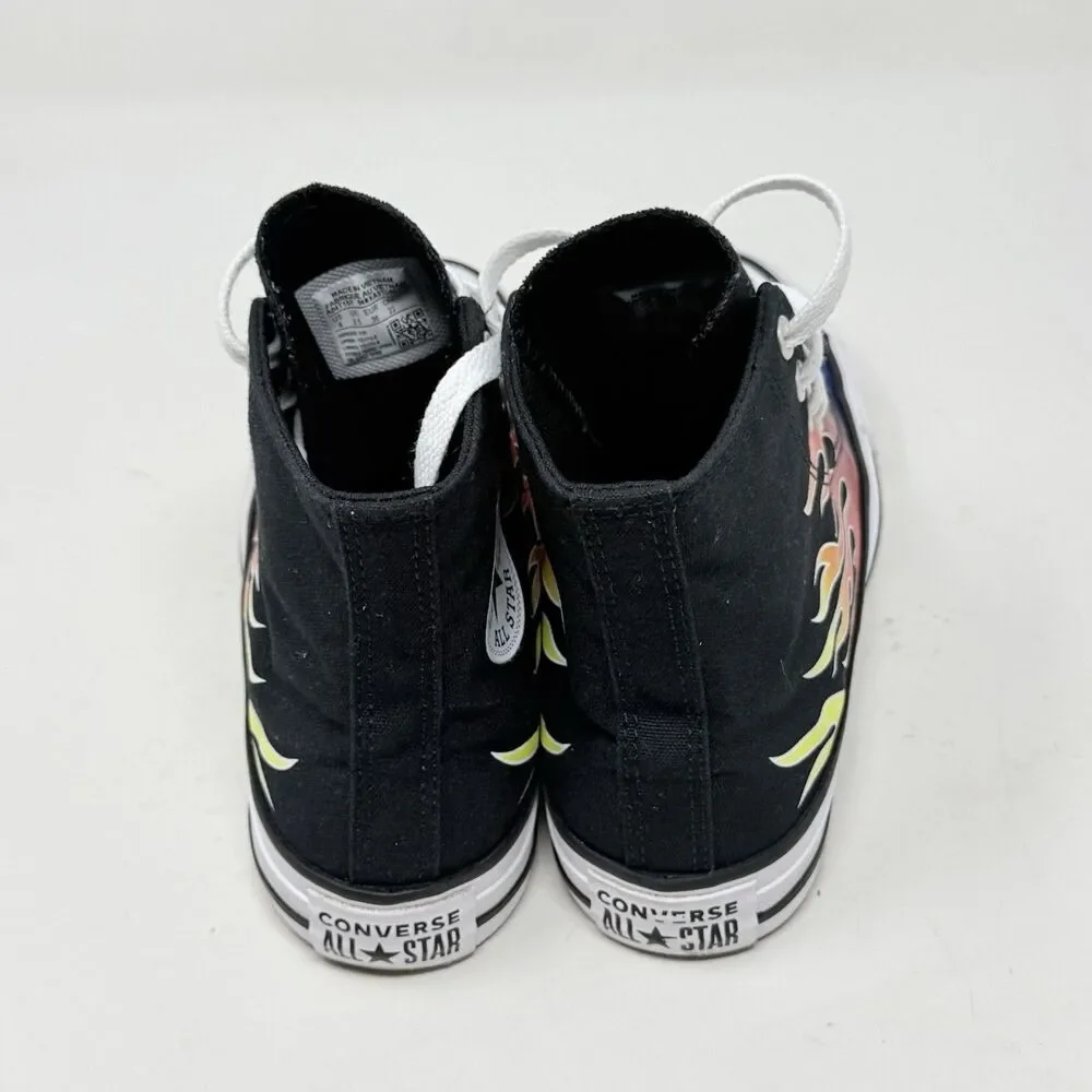 Converse All Star Cars Flames Sneakers Kids Juniors Size 4 Black High Top Shoes